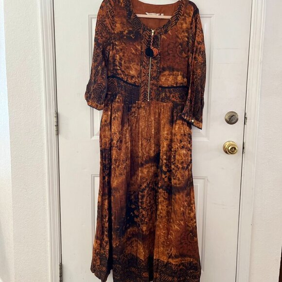 Soft Surroundings Woman's Black/Orange Peasant Venetian Maxi Dress Sz 8 - Picture 3 of 9